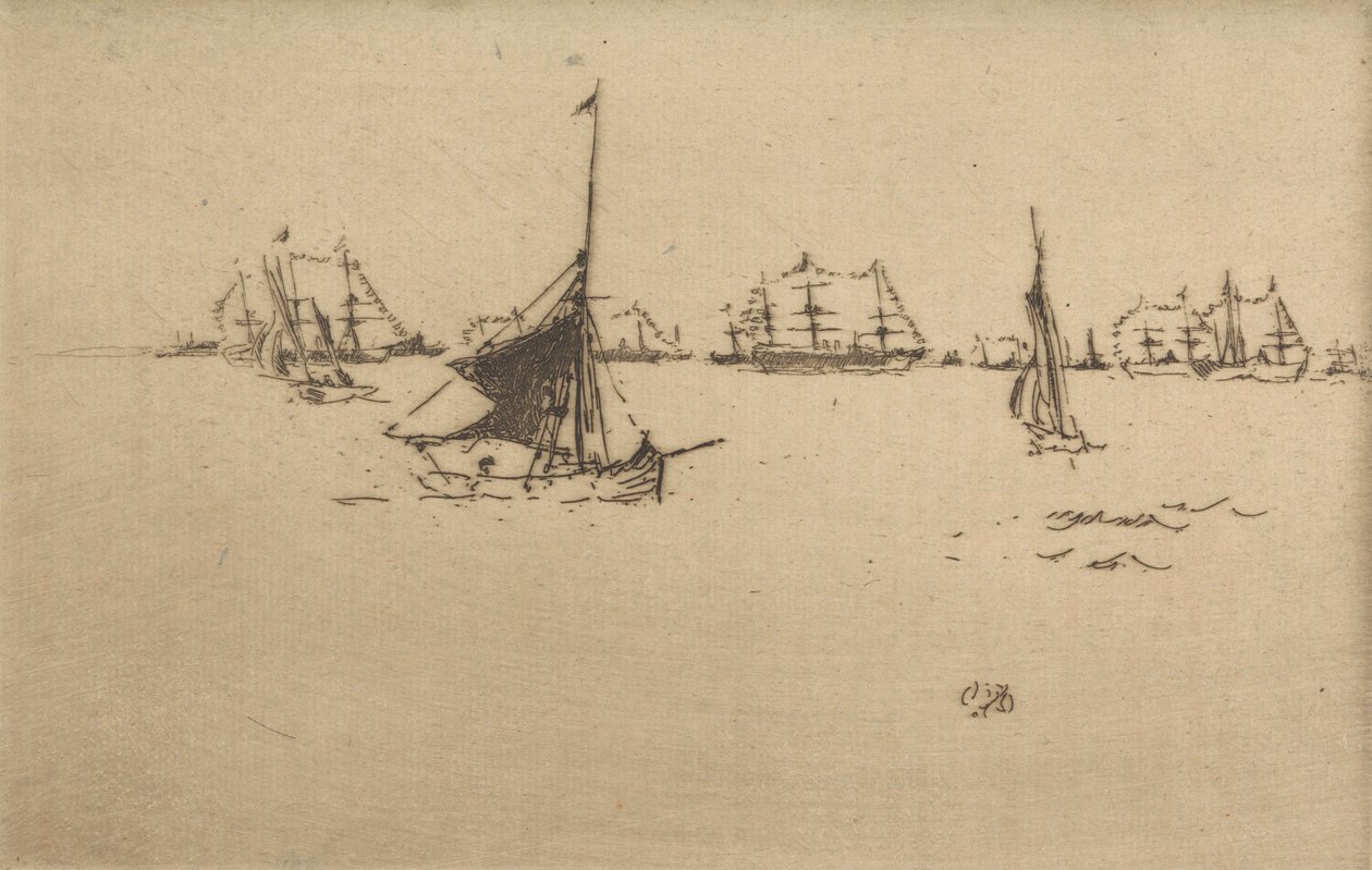 The Fleet: Evening, fra et sett med tolv etsninger med tittelen The Naval Review, 1887 av James Abbott McNeill Whistler