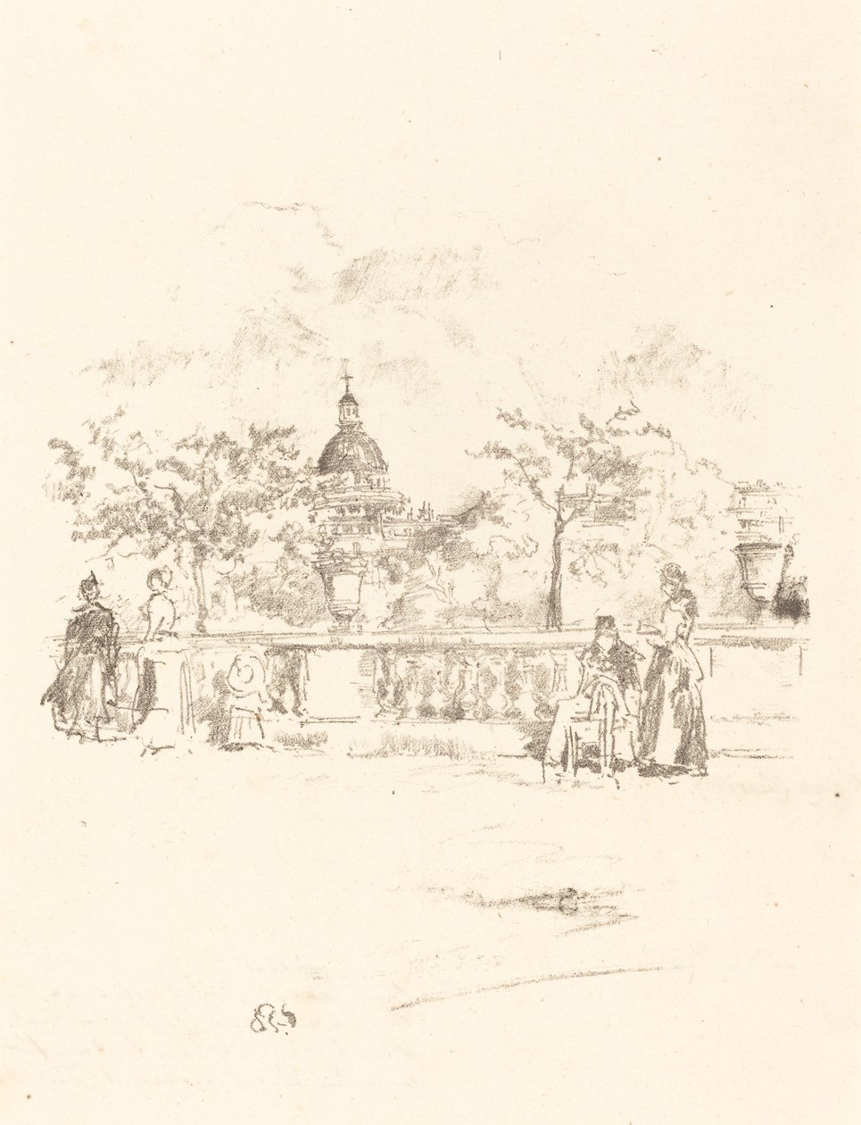 Pantheon, fra terrassen til Luxembourghagen, 1893. av James Abbott McNeill Whistler