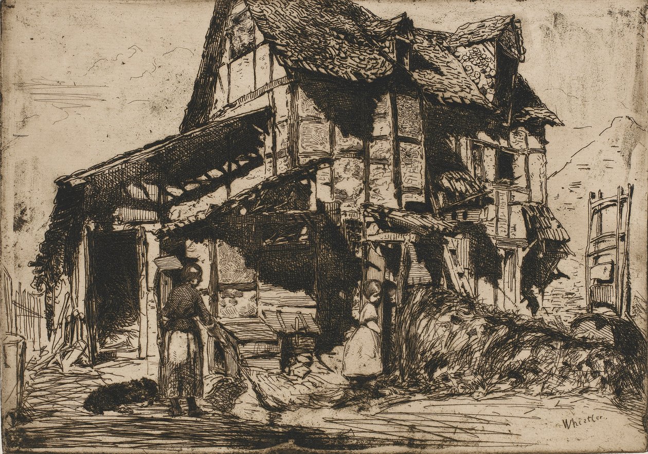 Den usikre leiegården. En av de tolv etsningene fra naturen. Det franske settet, 1858. av James Abbott McNeill Whistler