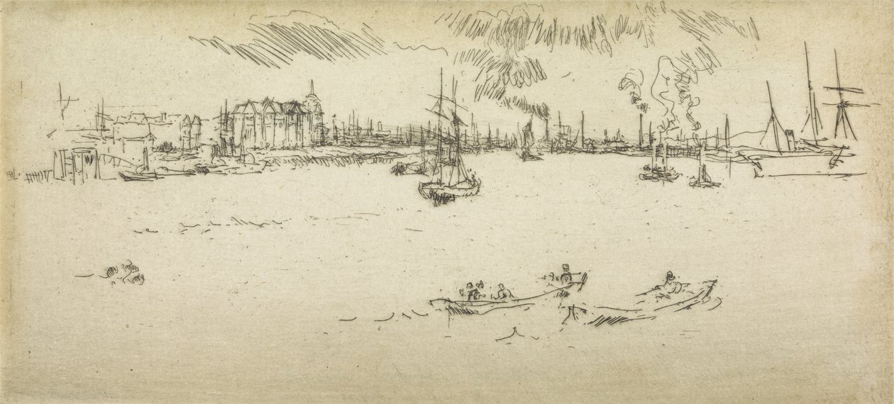 Tilbury, fra et sett med tolv etsninger med tittelen The Naval Review, 1887 av James Abbott McNeill Whistler