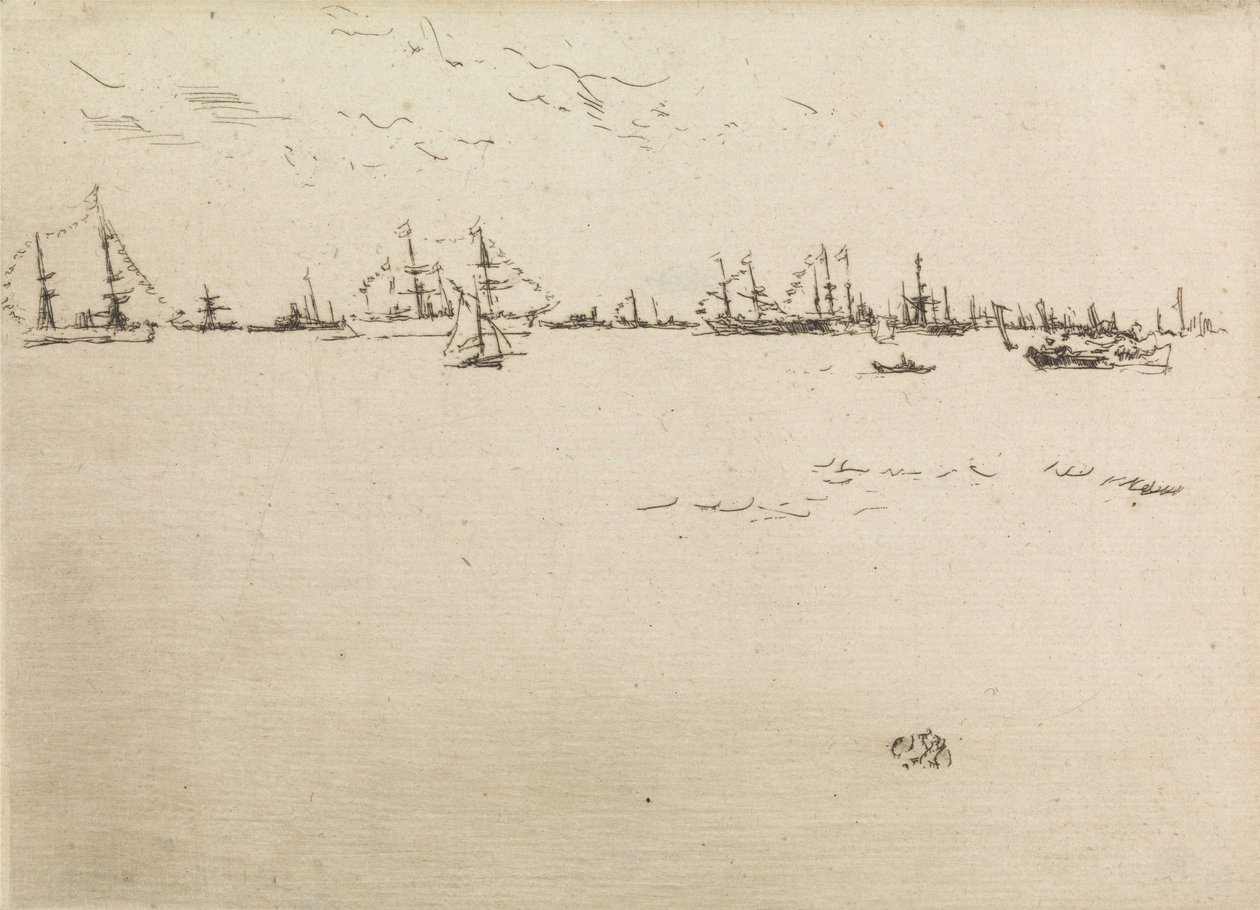 Troop Ships, fra et sett med tolv etsninger med tittelen The Naval Review, 1887 av James Abbott McNeill Whistler