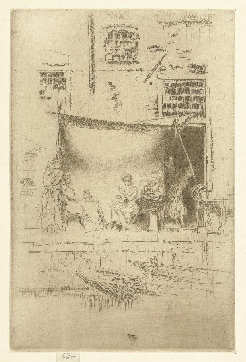 Kvinner under parasoll på kaia Fruktbod Et sett med tjueseks etsninger (serietittel) av James Abbott McNeill Whistler