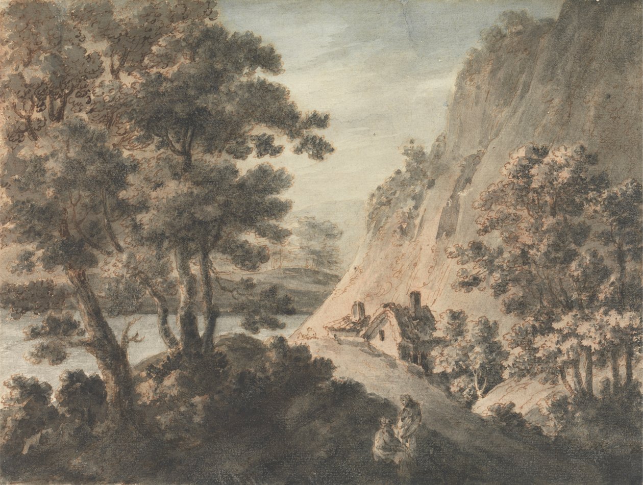 Landskap med elv og figurer av James Adam