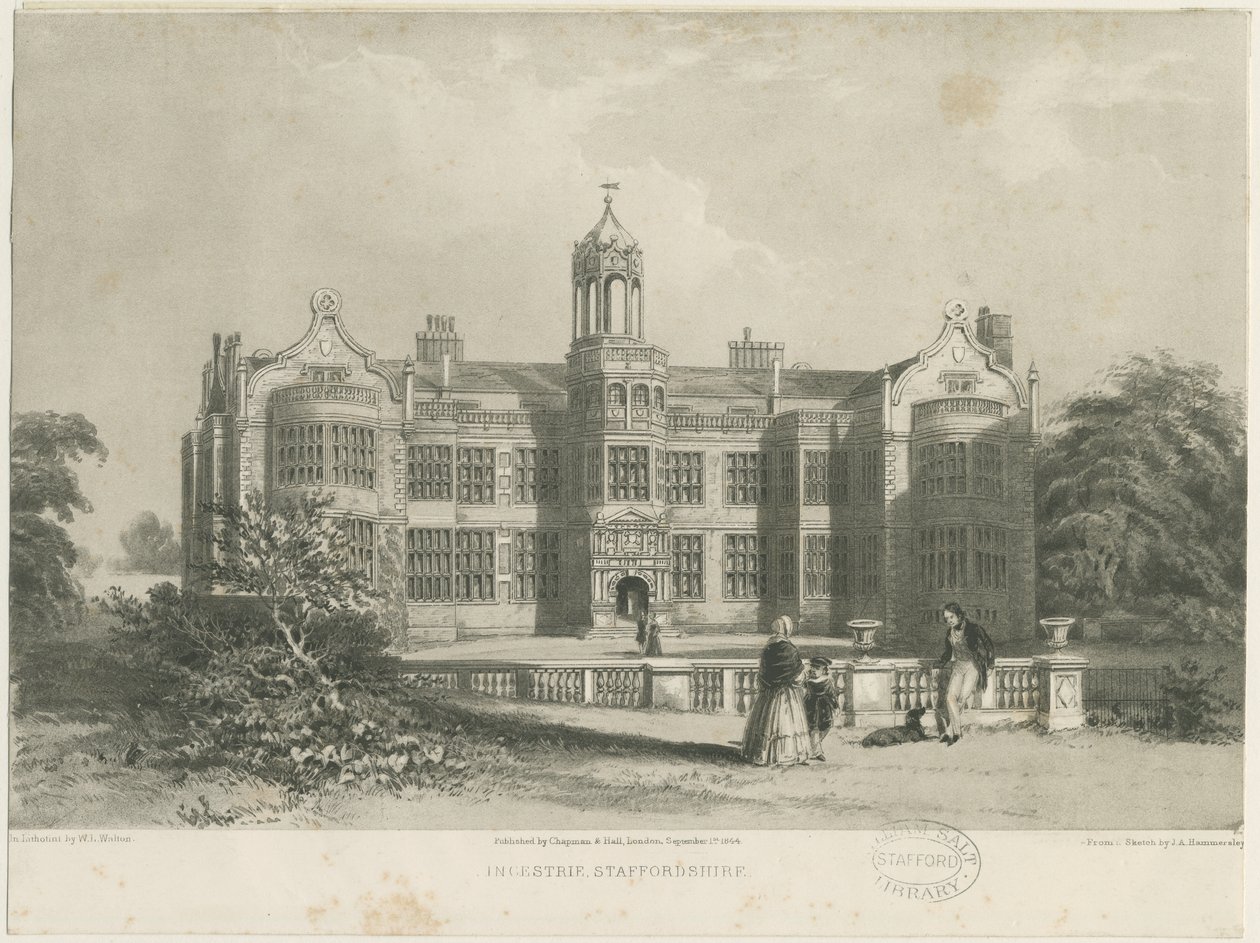 Ingestre Hall: litografi, nd [c 1844] av James Astbury Hammersley