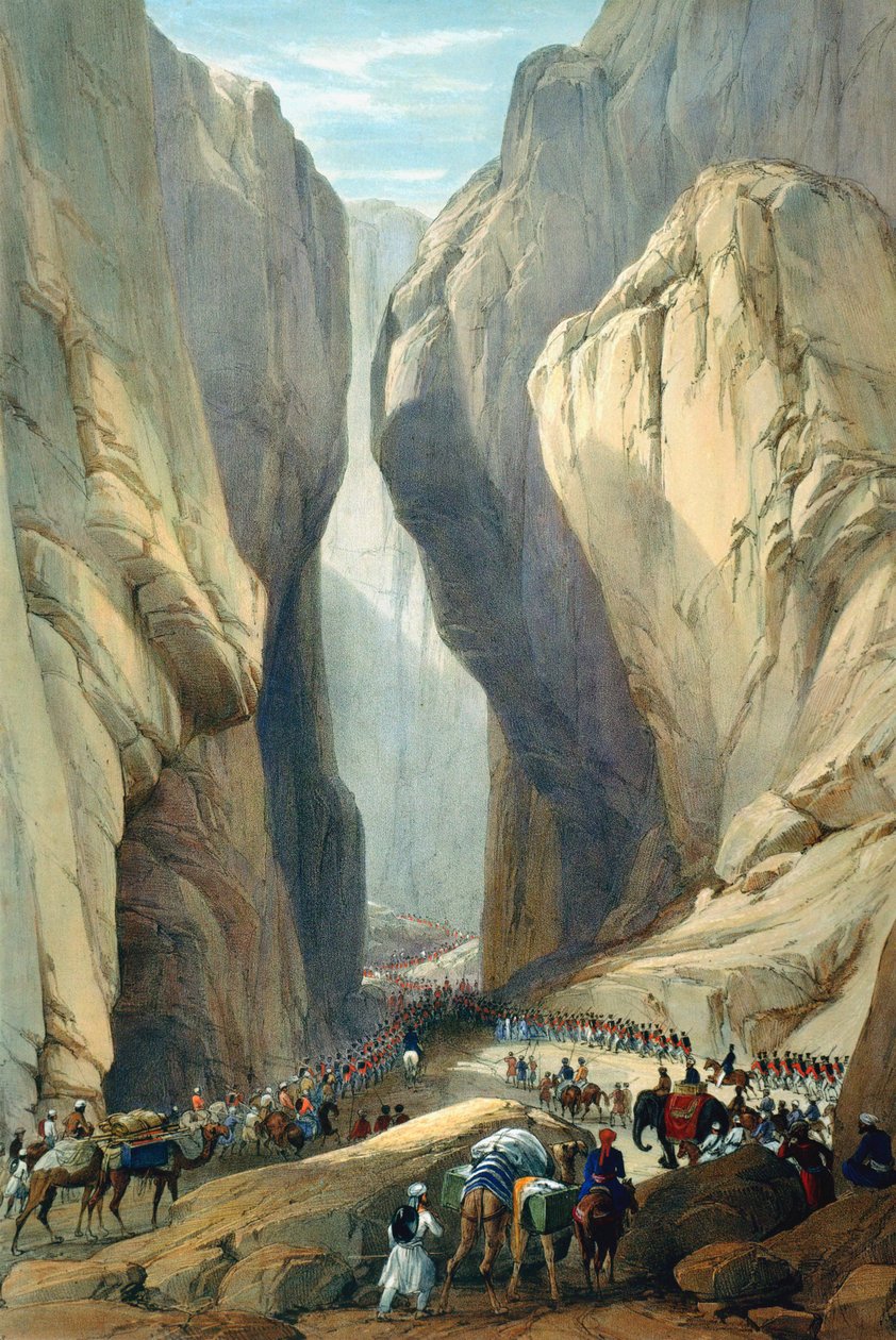 Britisk hær går inn i Bolan-passet fra Dadur, første anglo-afghanske krig, 1838-1842 av James Atkinson