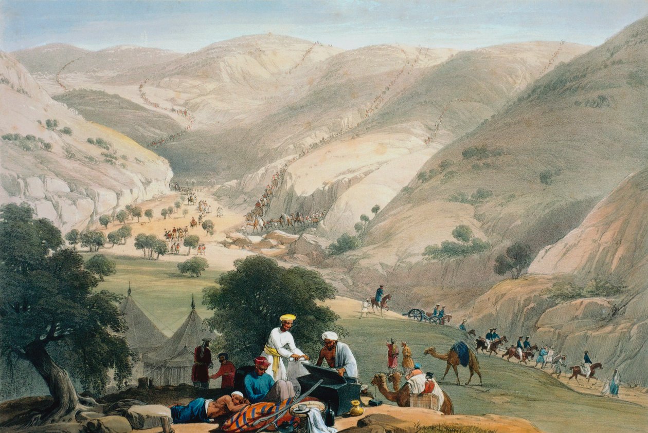 Leir av det første bengalske europeiske regimentet, første anglo-afghanske krig 1838-1842 av James Atkinson