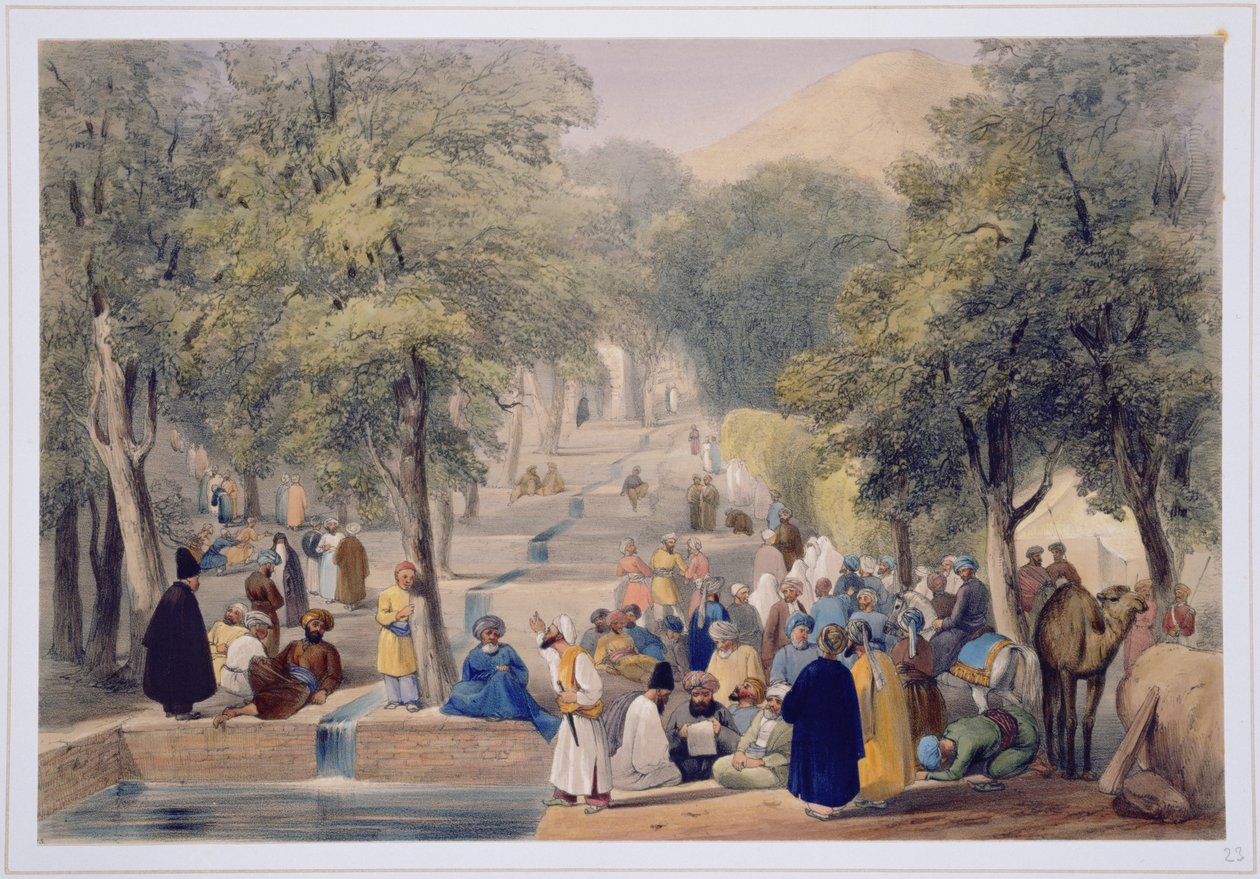 The Avenue at Babers Tomb, fra Sketches in Afghaunistan, gravert av Charles Haghe (1810-88) og Louis Haghe (1806-85), utgitt av Henry Graves, 1842 av James Atkinson