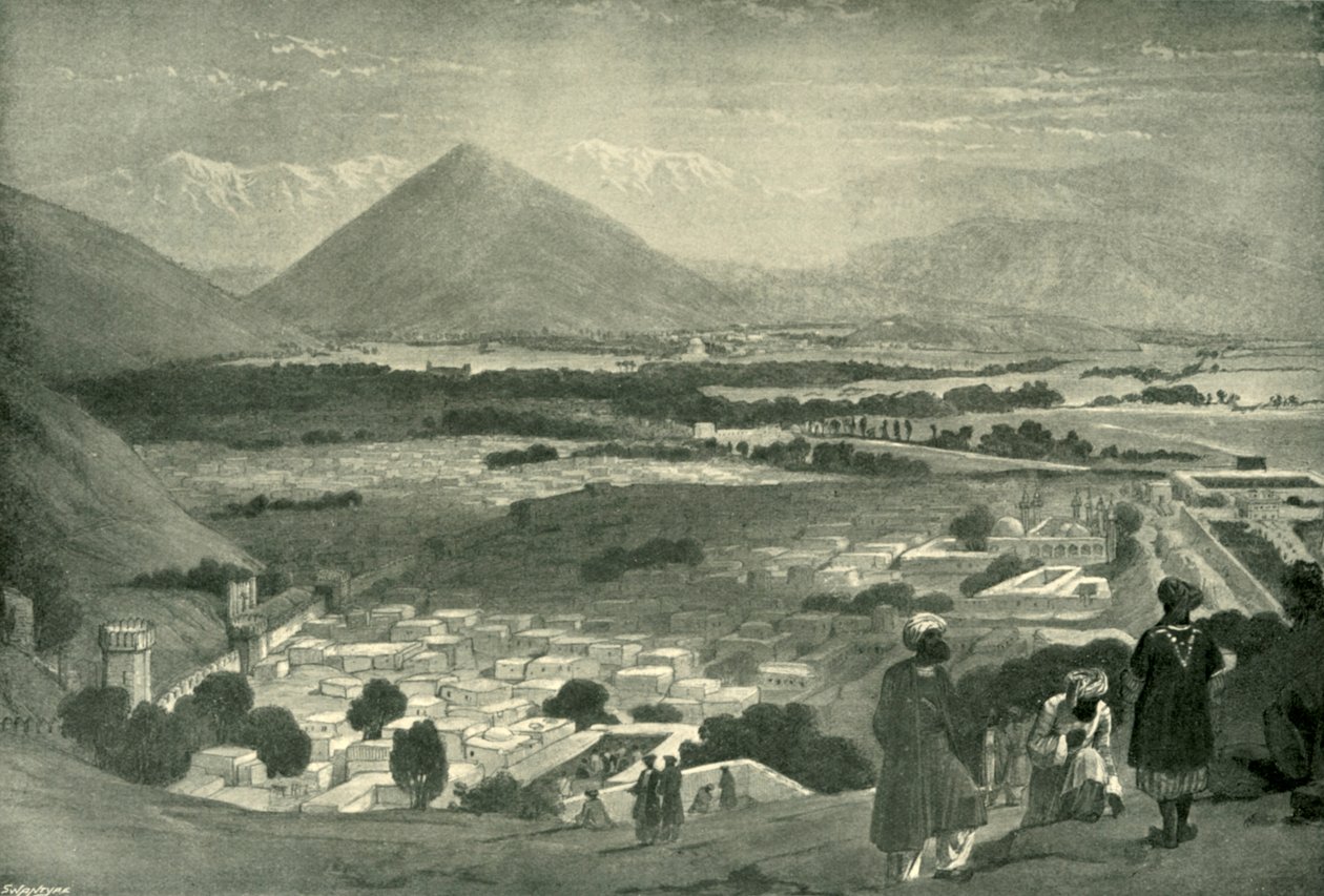 Bala Hissar og byen Kabul fra den øvre delen av citadellet, c1842, 1901. av James Atkinson