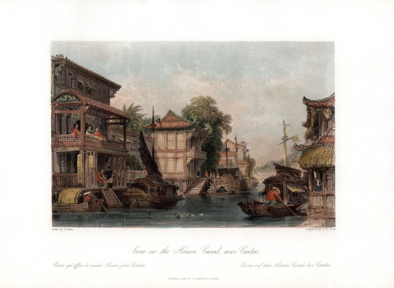 Scene på Honan-kanalen, nær Canton, Kina, c1840. av James B. Allen