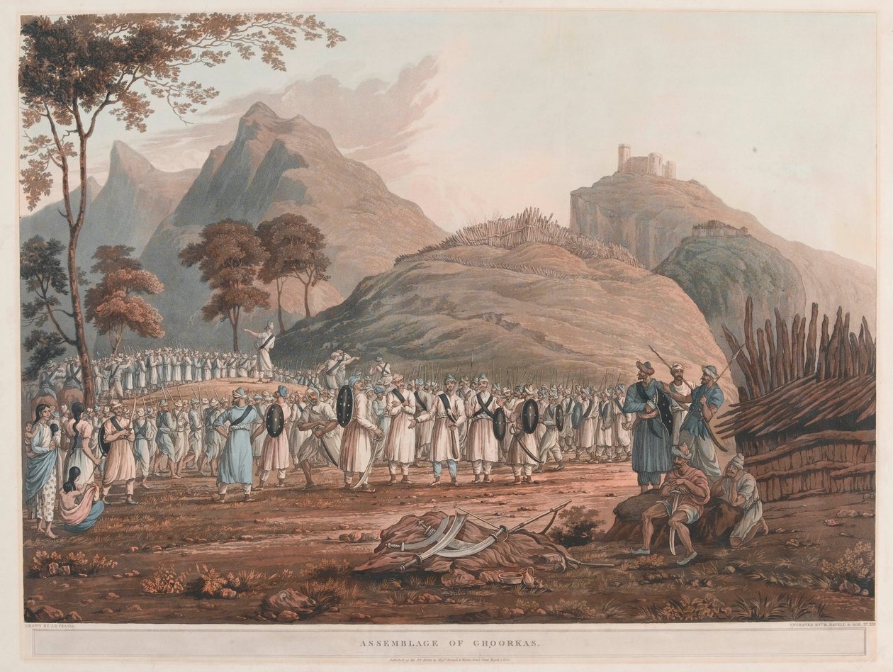 "Assemblage of Ghoorkas" av James Baillie (after) Fraser