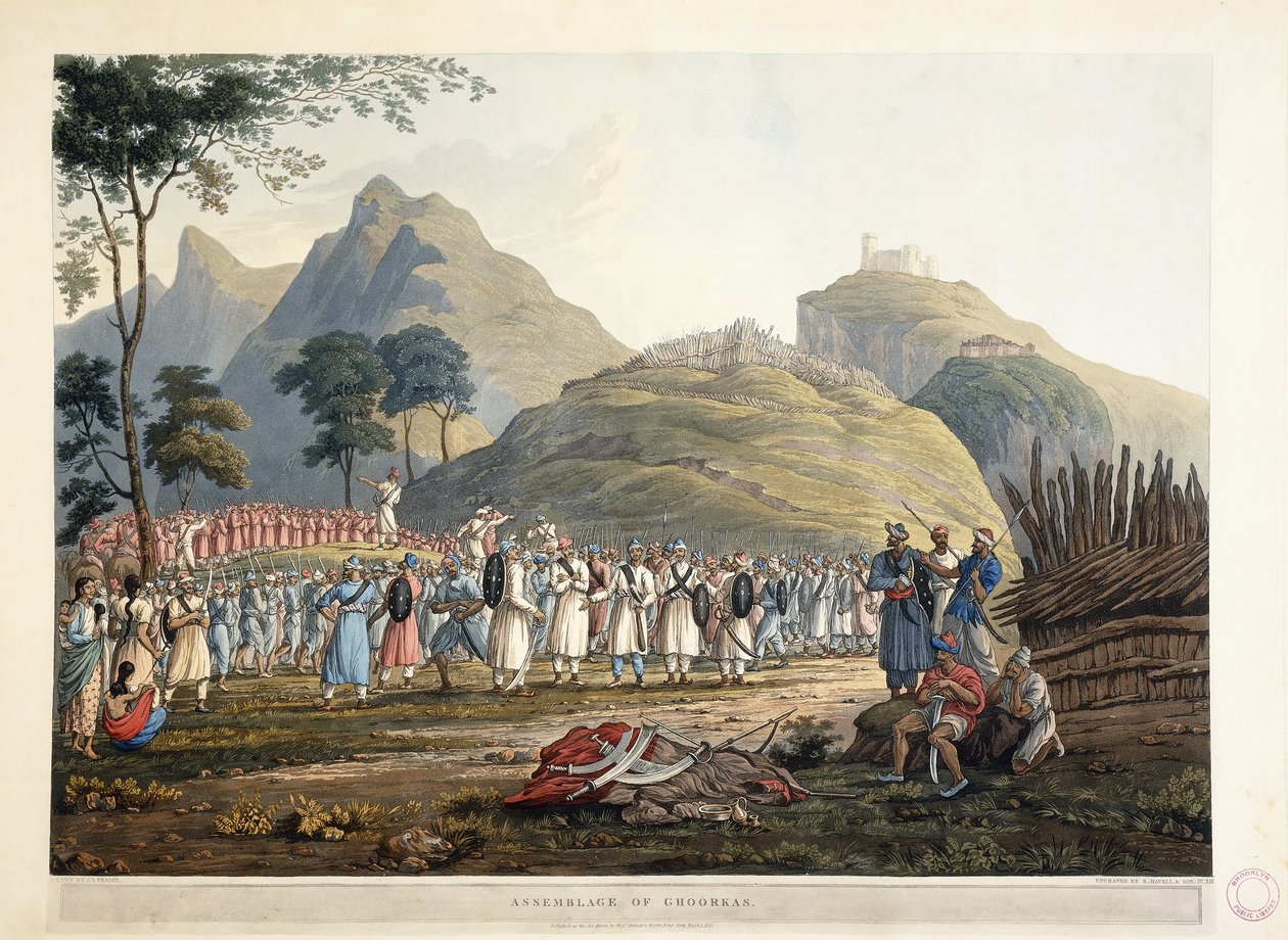 Forsamlingen av Ghoorkas, 1820 av James Baillie Fraser