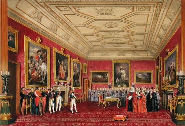 Rubens-rommet, Windsor Castle - Kongen av Frankrike mottar en adresse fra rådmannen av James Baker (after) Pyne