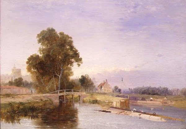 Lekter ved en låseport, Windsor beyond (olje) av James Baker Pyne