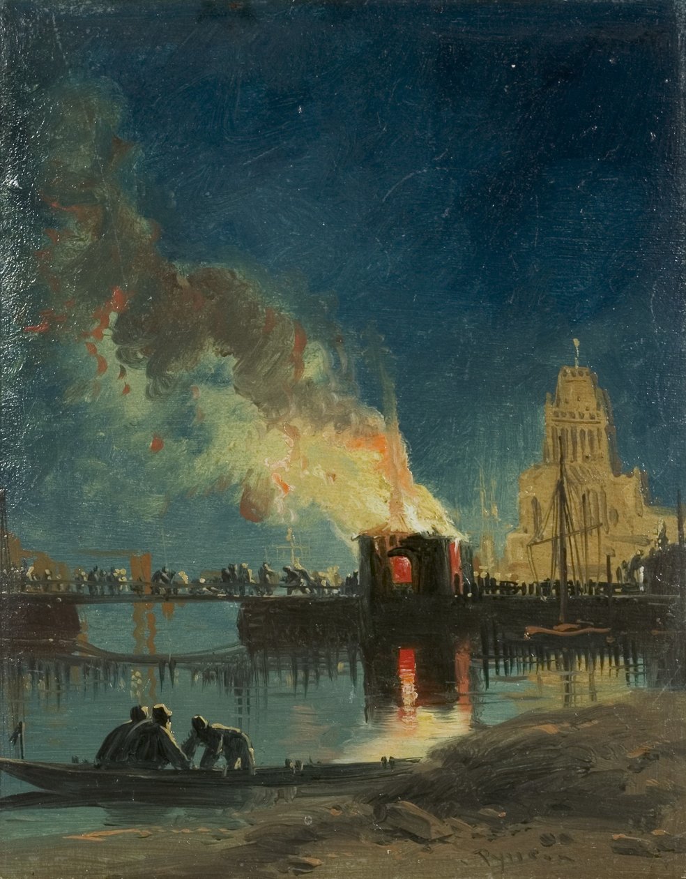 Bristol Riots: The Burning of the Toll Houses, Prince Street Bridge, ca. 1831 (olje på papir) av James Baker Pyne