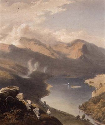 Grasmere fra Langdale Fell, detalj av innsjøen, fra "The English Lake District", 1853 av James Baker Pyne