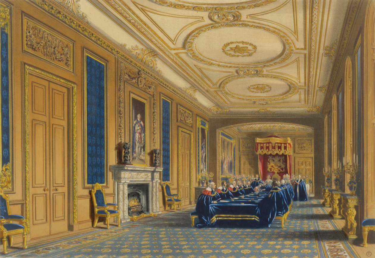 The Throne Room, Windsor Castle - The Installation of the Order of the Garter, 1838 av James Baker after Pyne