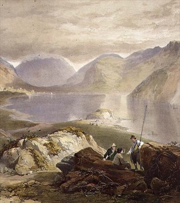 Wast Water, detalj av fiskere, fra The English Lake District, 1853 (detalj av 97210) av James Baker after Pyne