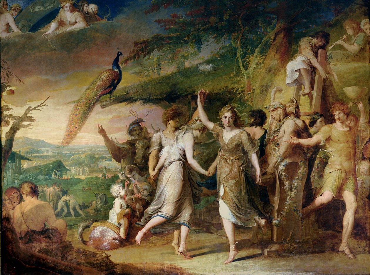 A Grecian Harvest Home, or Thanksgiving to the Rural Deities, Ceres, Bacchus Sylvanus and Pan, andre i serien The Progress of Human Culture and Knowledge, ca. 1777-84 av James Barry