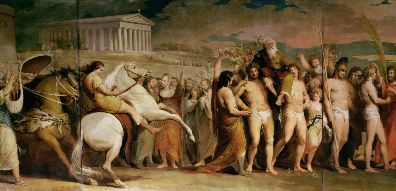 Crowning the Victors at Olympia, tredje av serien The Progress of Human Culture and Knowledge, detalj av sentralpanelet som viser Diagoras, ca. 1777-1801 (se 101472, 101473 og 101475) av James Barry