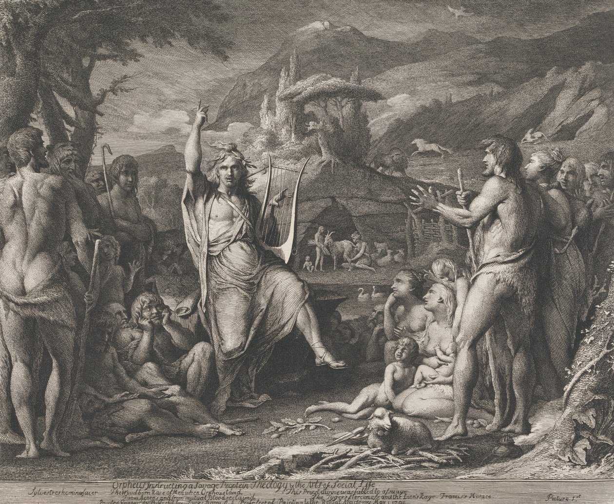 Orpheus instructing..in Theology (Designs for the Walls of the Great Room of Society for the Encouragement of the Arts) av James Barry