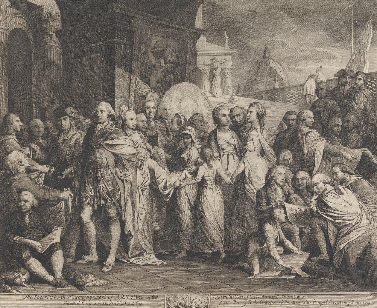 Dronningen eller innenlandsk utdanning i Windsor (Design for the Walls of the Great Room of the Society for the Encouragement of the Arts) av James Barry
