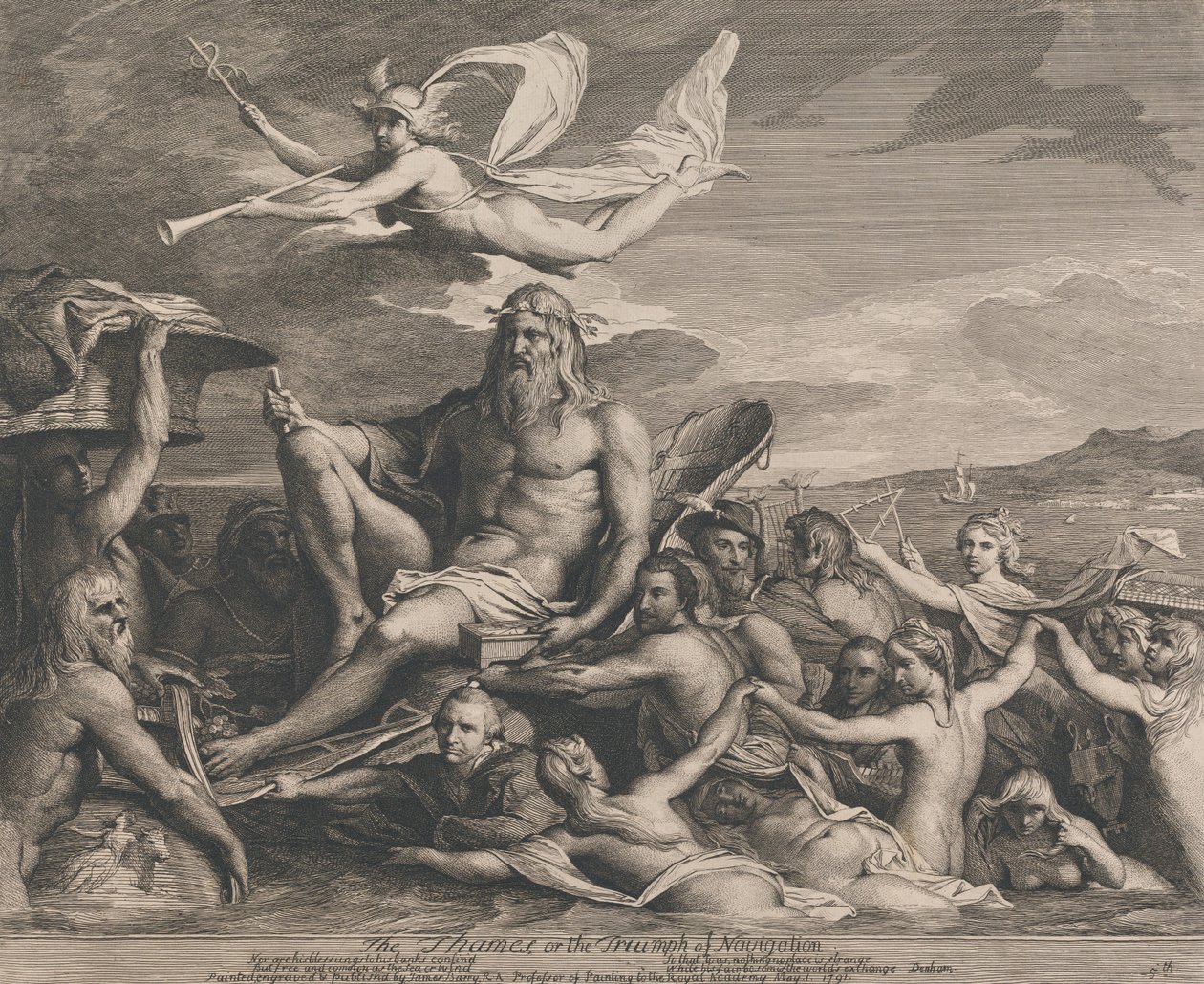 Themsen eller navigasjonens triumf (Design for the Great Room of Society for the Encouragement of the Arts) av James Barry