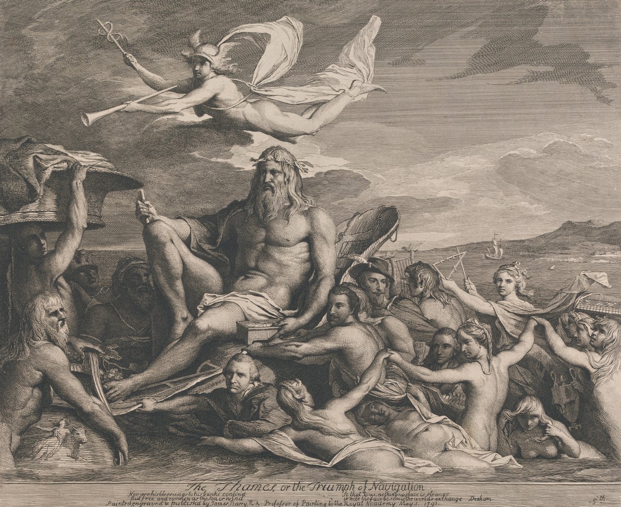 Themsen eller navigasjonens triumf (Design for the Great Room of Society for the Encouragement of the Arts) av James Barry