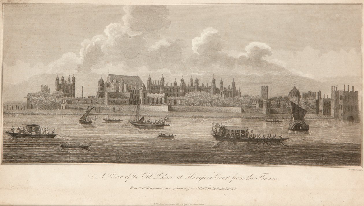 En utsikt over det gamle palasset i Hampton Court fra Themsen av James Basire