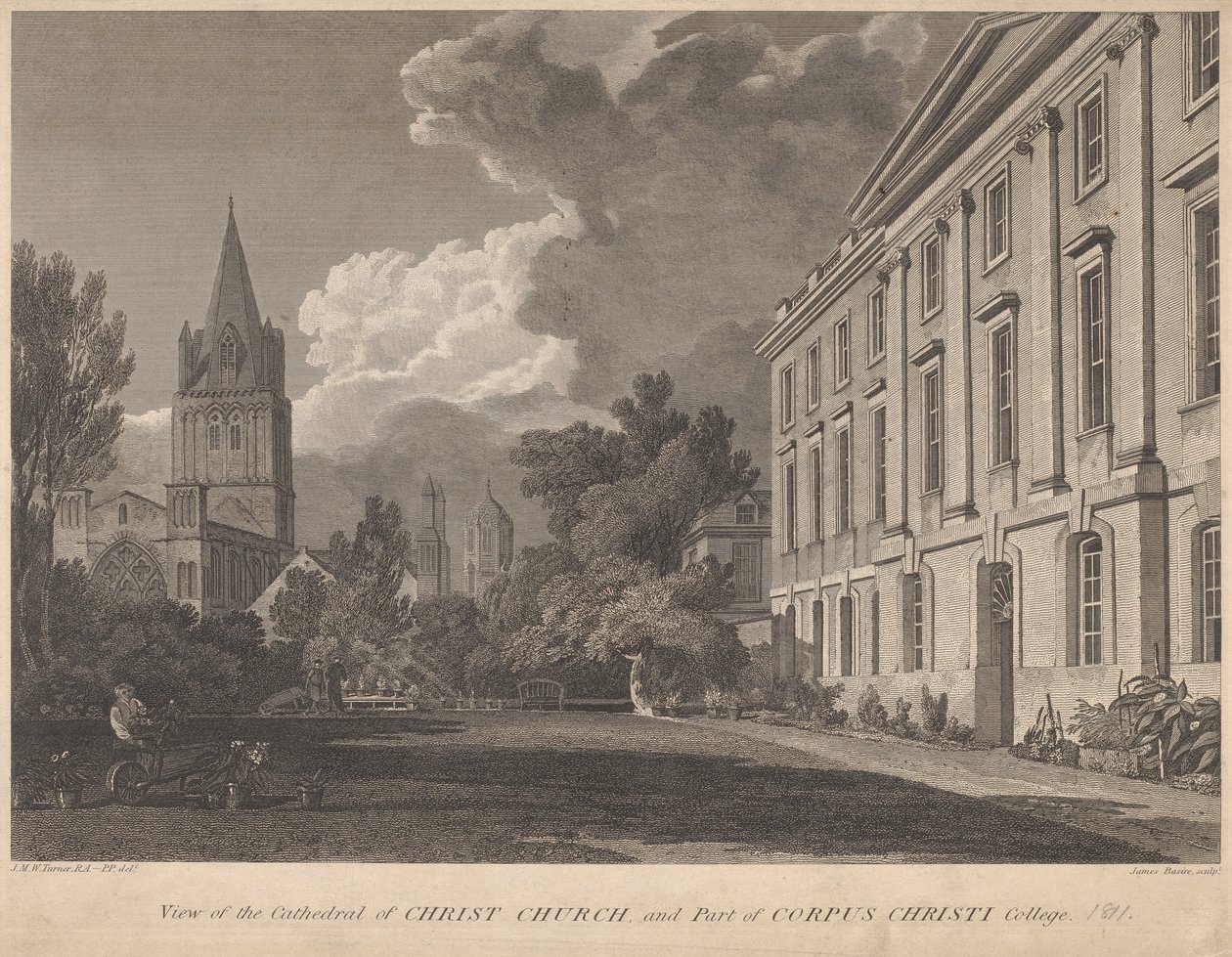 Utsikt over katedralen i Christ Church og en del av Corpus Christi College av James Basire