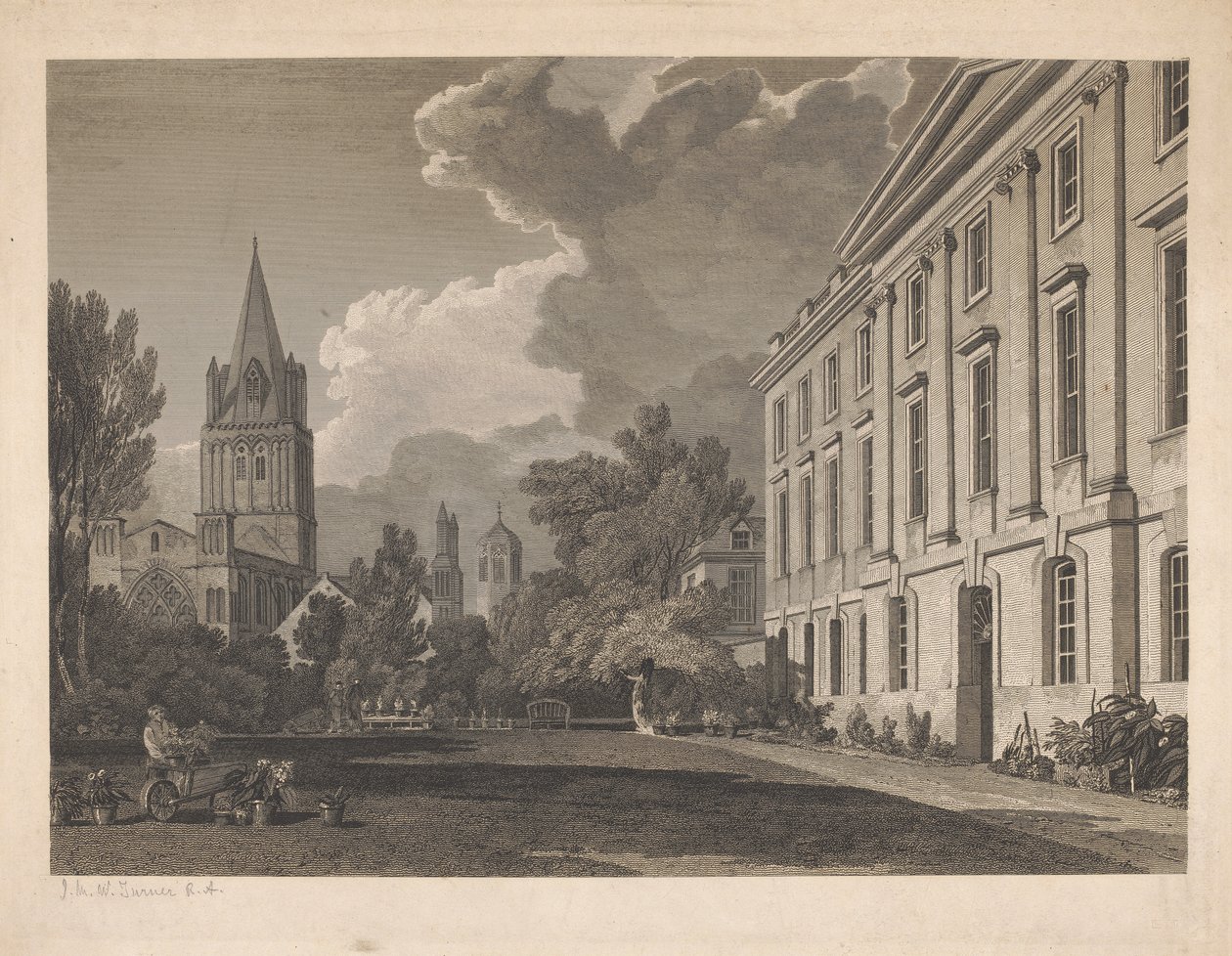 Utsikt over katedralen i Christ Church og en del av Corpus Christi College av James Basire