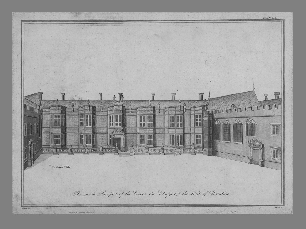 Innsiden av domstolen, kapellet og Hall of Beaulieu, 1786. av James Basire I