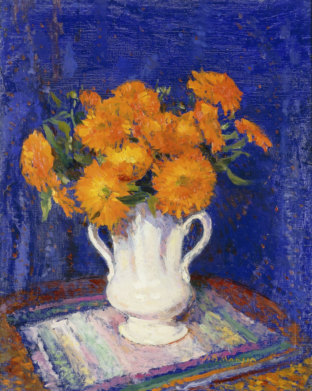 Ringblomster i en hvit vase av James Bolivar Manson