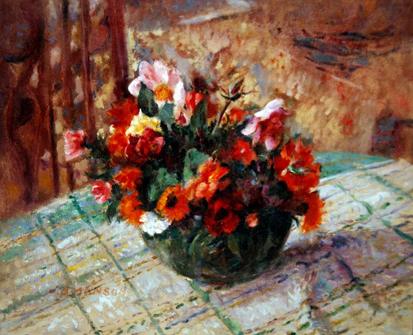 Sommerblomster (olje på lerret) av James Bolivar Manson