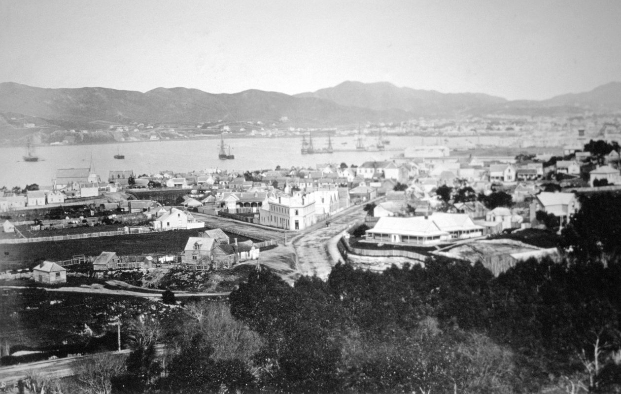Lambton Harbor og Queens Wharf, Wellington, New Zealand, 1870 av James Bragge