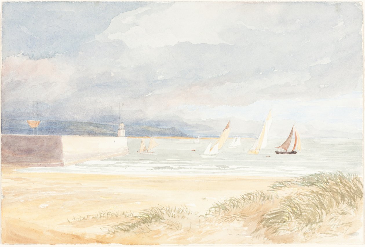 Strandscene med seilbåter (Portland, Dorset?) av James Bulwer