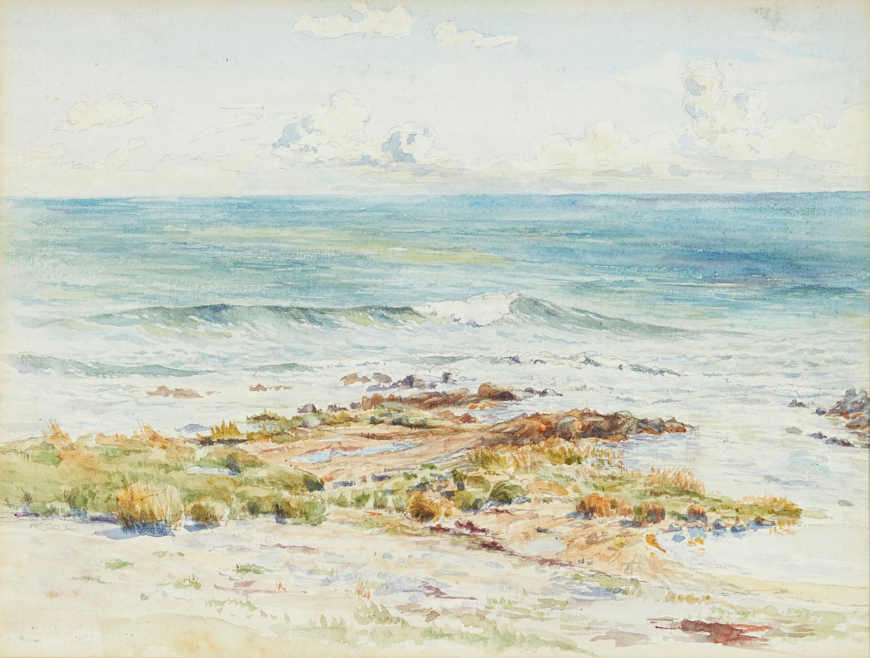Kystlandskap (blyant og akvarell) av James Caw