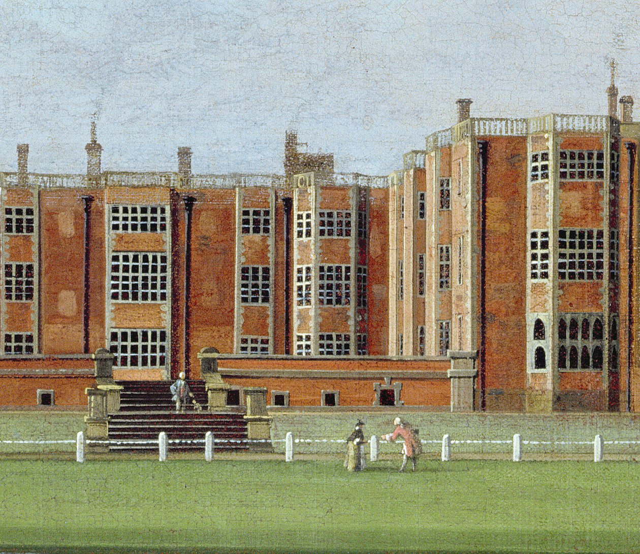 Utsikt over Temple Newsam House, ca. 1750 (olje på lerret) (detalj av 128852, som viser den sentrale delen av fasaden) av James Chapman