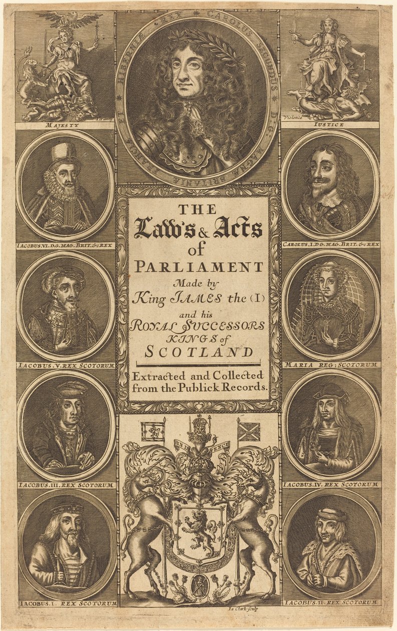Frontispice til "The Laws and Acts of Parliament laget av King James I ..." av James Clark