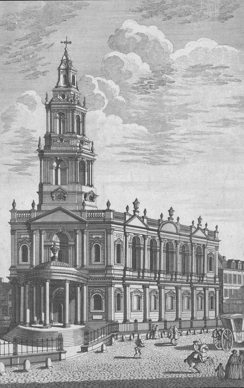 St Marys Church i Strand, London, midten av 1700-tallet av James Cole