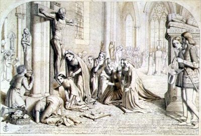 En hendelse i livet til Saint Elizabeth av Ungarn - komposisjonsstudie, 1850 av James Collinson
