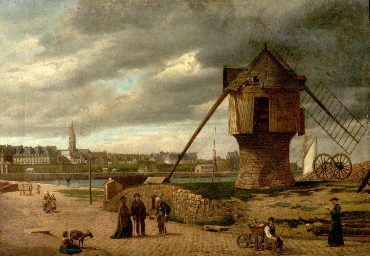 Landskap med vindmølle, St Malo, Frankrike, 1877 av James Collinson
