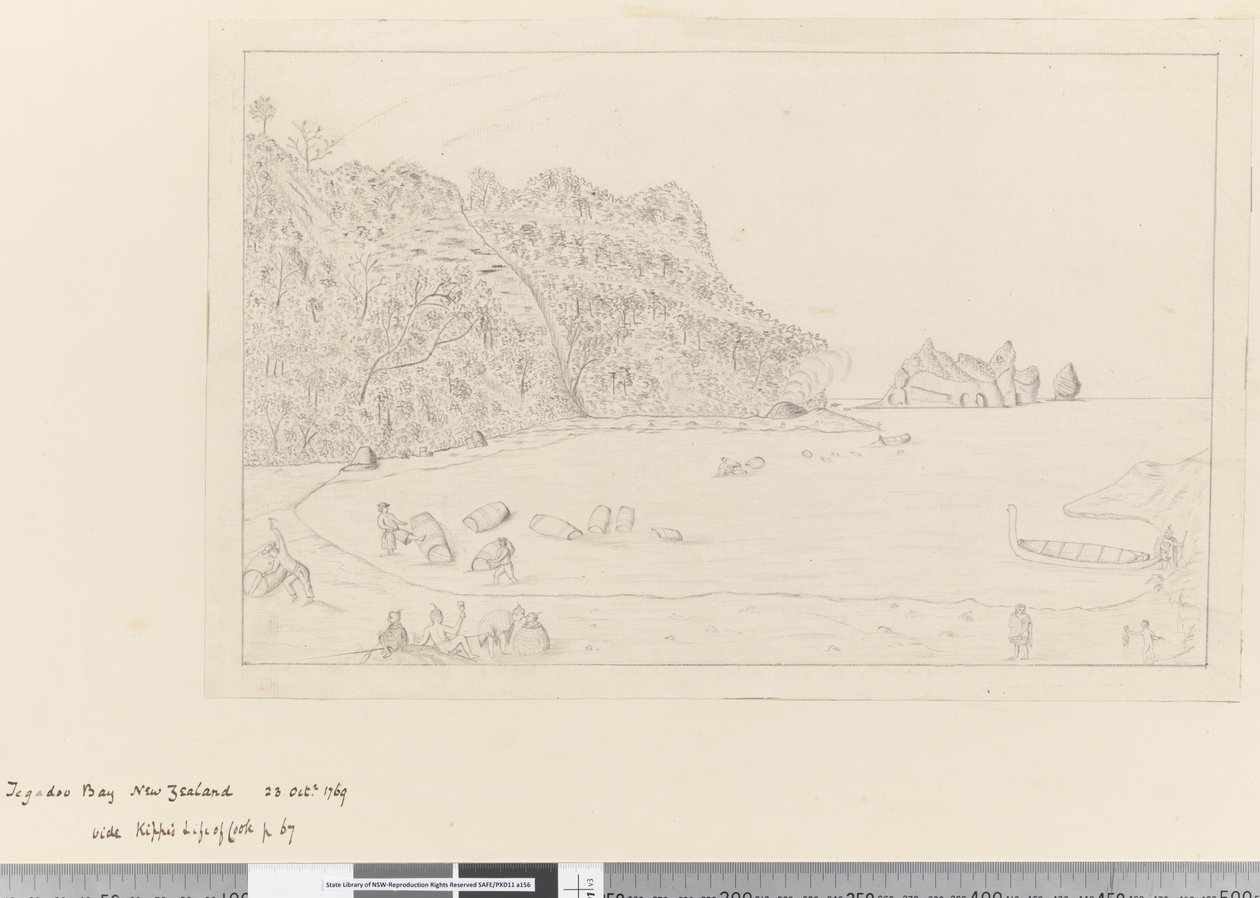 iv. En utsikt over Watering Place Tegadoo Bay, New Zealand, 23. oktober 1769 av James Cook
