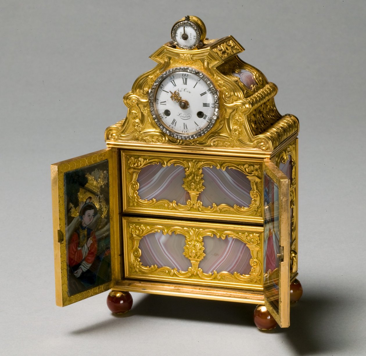 Miniatyrskap med klokke, ca. 1770-75 av James Cox