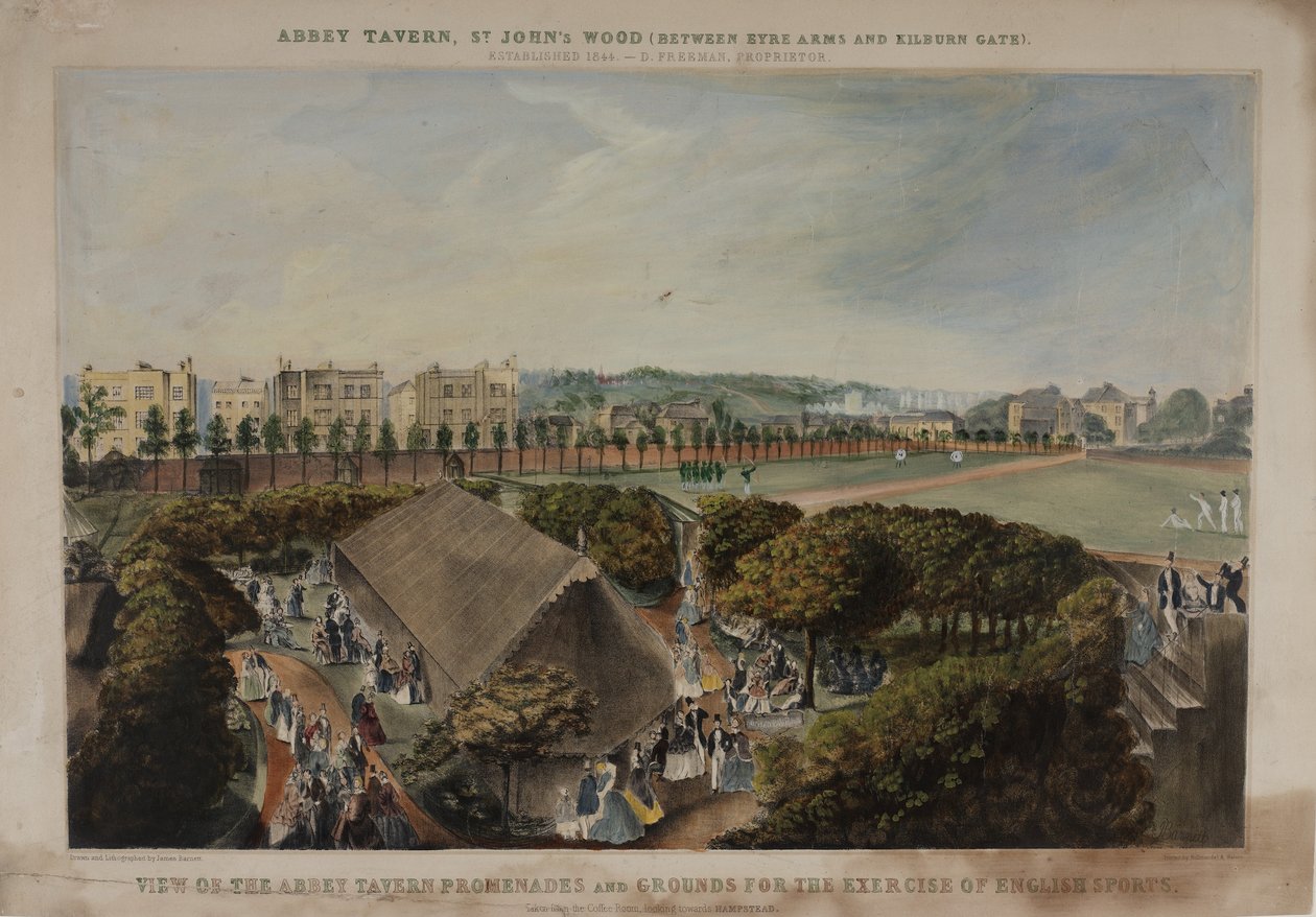 Utsikt over Abbey Taverns promenader og eiendom, Violet Hill, Marylebone, ca. 1870 av James D Barnett