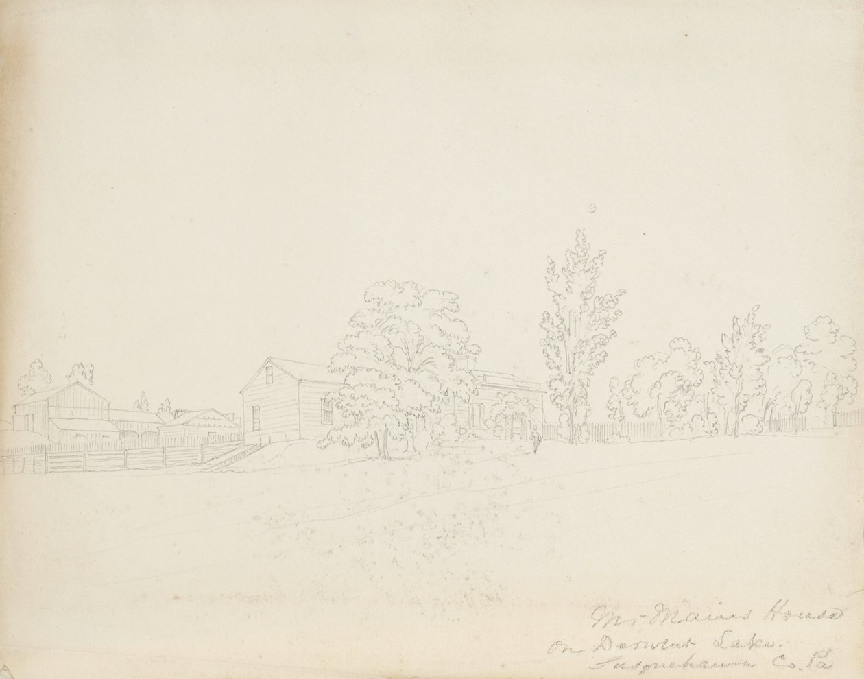 Mr. Mains House på Derwent Lake, Susquehanna Co. Pa., 1843 (grafitt på kremvevd papir) av James David Smillie