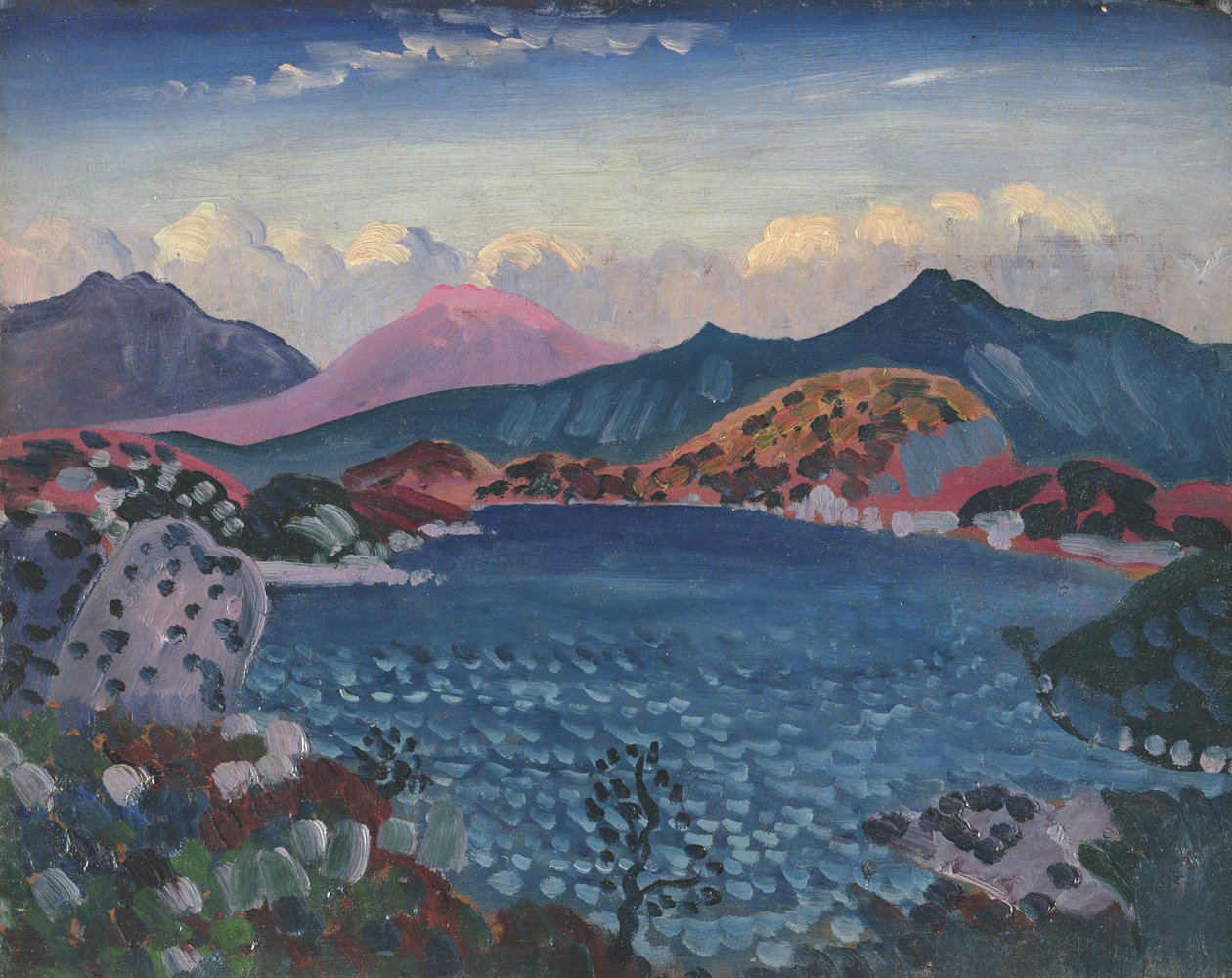 Bala Lake, ca. 1911 (olje på panel) av James Dickson Innes