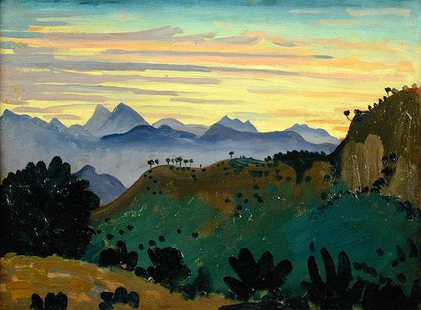 Solnedgang, Sierra da Ronda, ca. 1912 (olje på panel) av James Dickson Innes