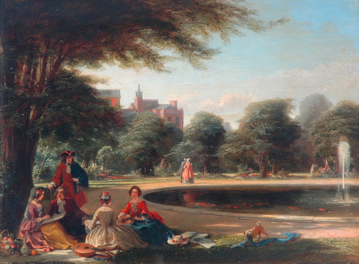 Hampton Court, fontenen (olje på panel) av James Digman Wingfield