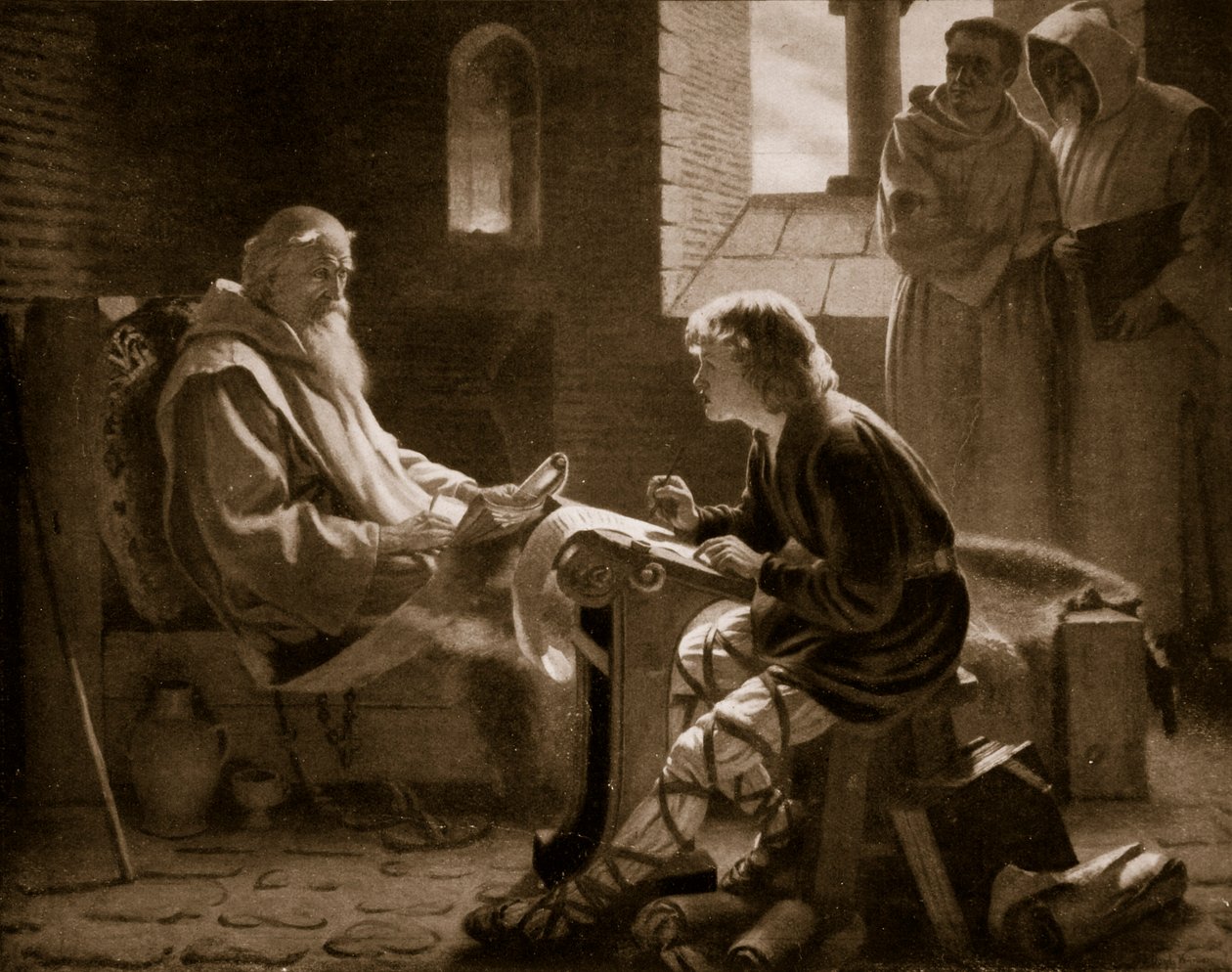 The Venerable Bede oversetter evangeliet, illustrasjon fra 