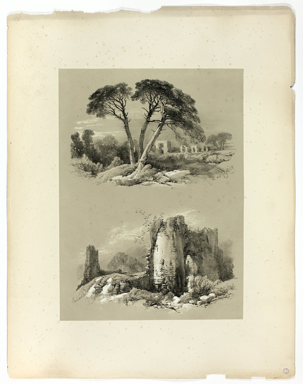 Frejus og Pennard Castle, fra Picturesque Selections av James Duffield Harding